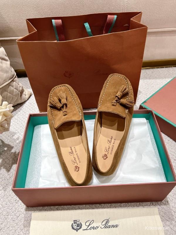 2025 Women LP Brown Suede Loafers Tassel LY00291