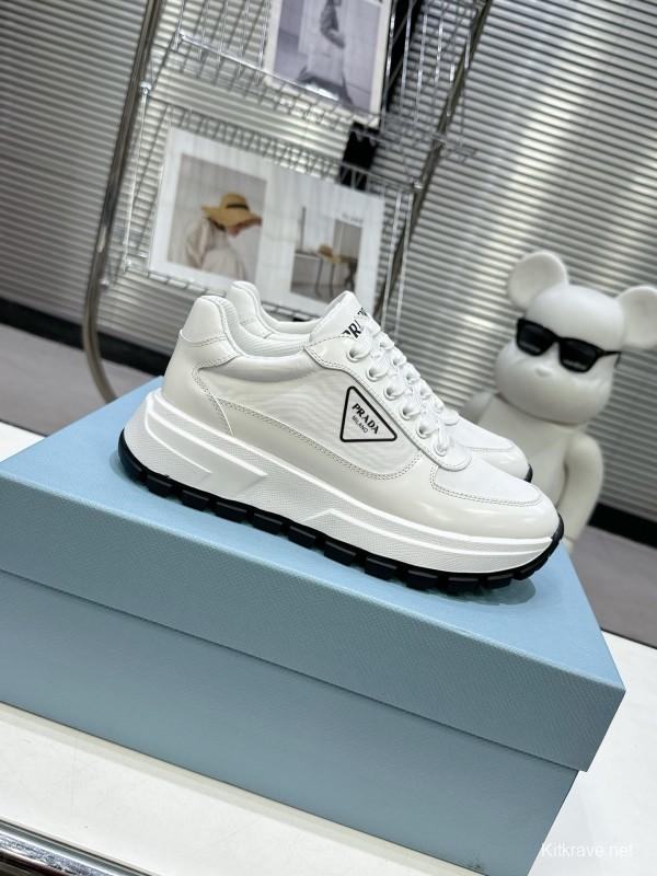 2025 Women Prada White Leather Sneakers