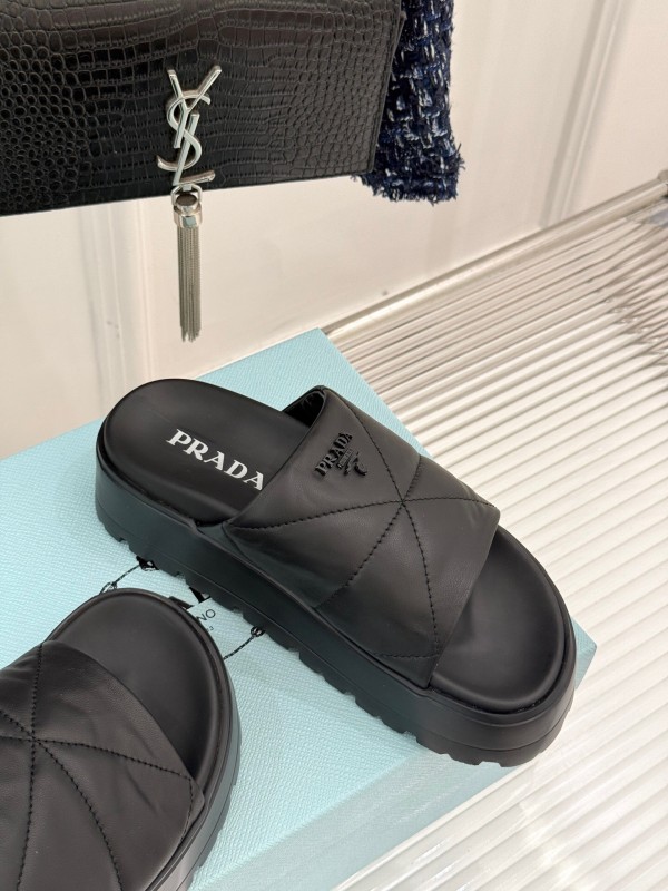 2025 Slippers Prada Black Leather Slippers