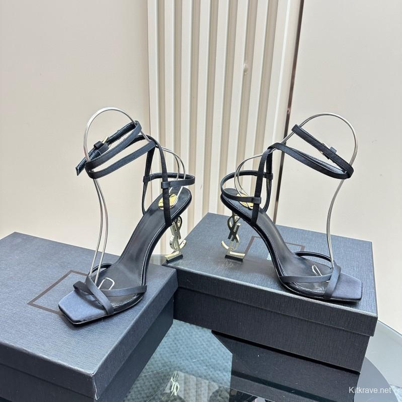 2025 Women Yves Saint Laurent Black Leather Sandals MJ00290