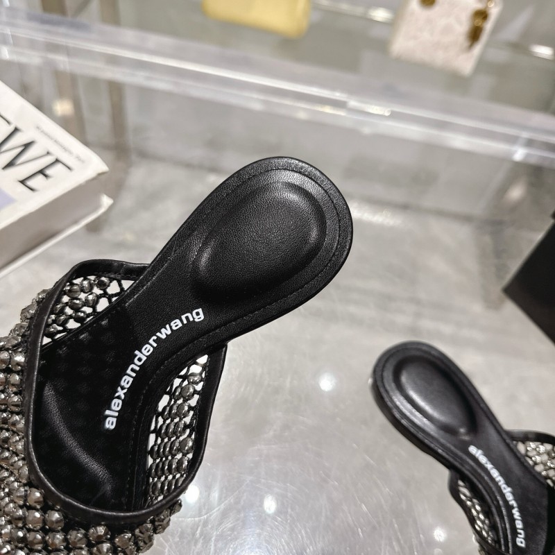2025 Slippers Alexander Wang Black Mesh Leather Stud LY00310