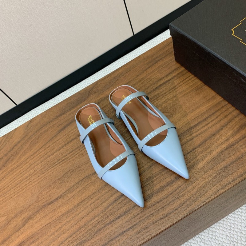 2025 Women Malone Souliers Light Blue Leather Flat Mule