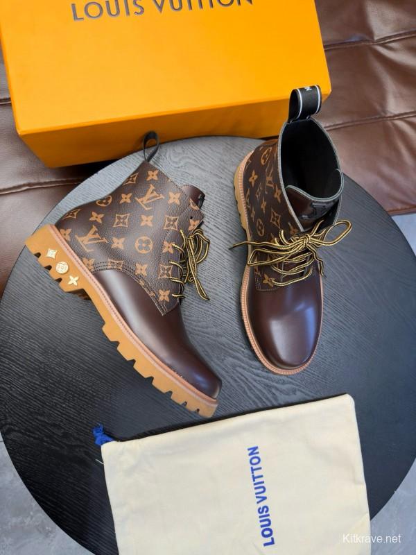 2024 Men Louis Vuitton Brown Leather High Top Boots MJ00440