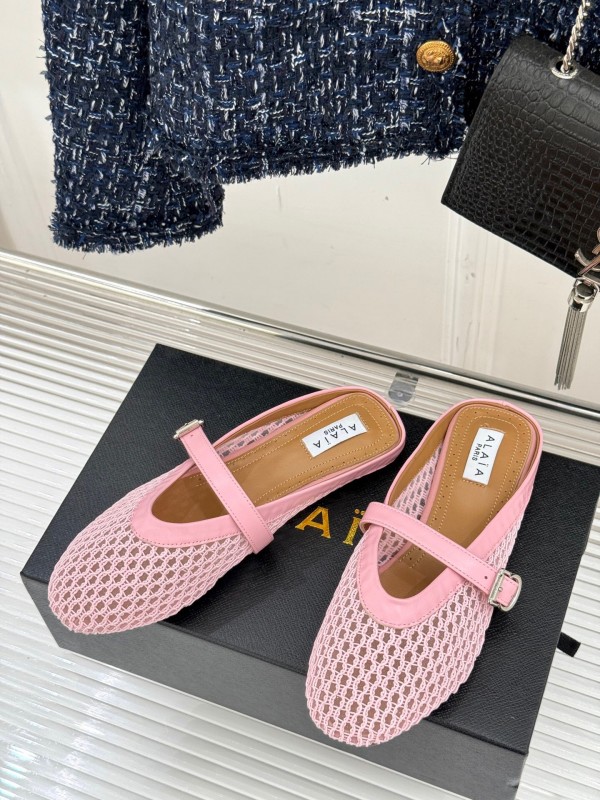 2025 Slippers AlAIA Pink Mesh Leather Mule