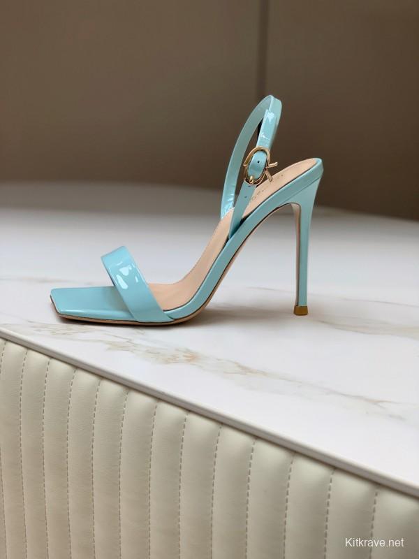 2025 Women Gianvito Rossi Light Blue Patent Leather High Heel Sandals