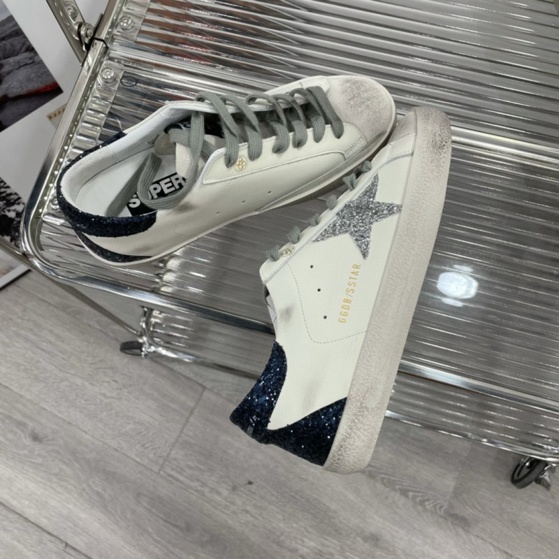 2025 Women GGDB White Grey Glitter Leather Suede Sneakers