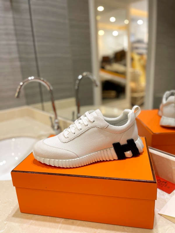 2024 Unisex Hermès White Black Imported Silk Lambskin Fabric Sneakers MJ00320