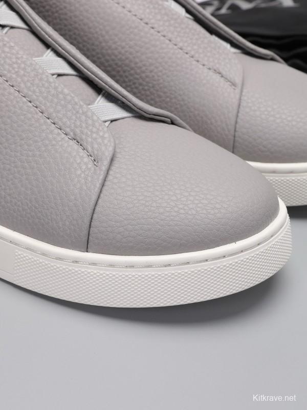 2024 Men Ermenegildo Zegna Grey Leather Low Top Sneakers MJ00240