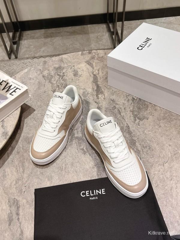 2025 Women Celine Beige White Leather Sneakers