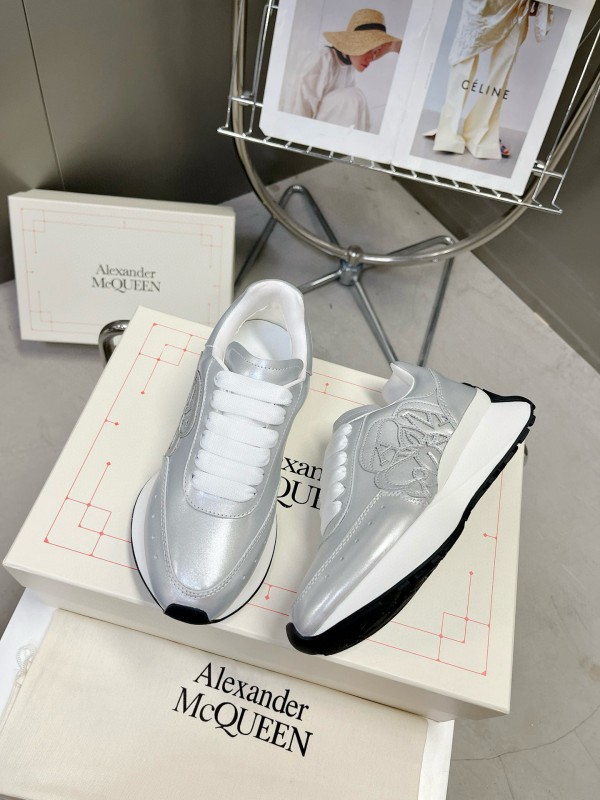2024 Women ALEXANDER MCQUEEN Silver Leather Sneakers MJ00370