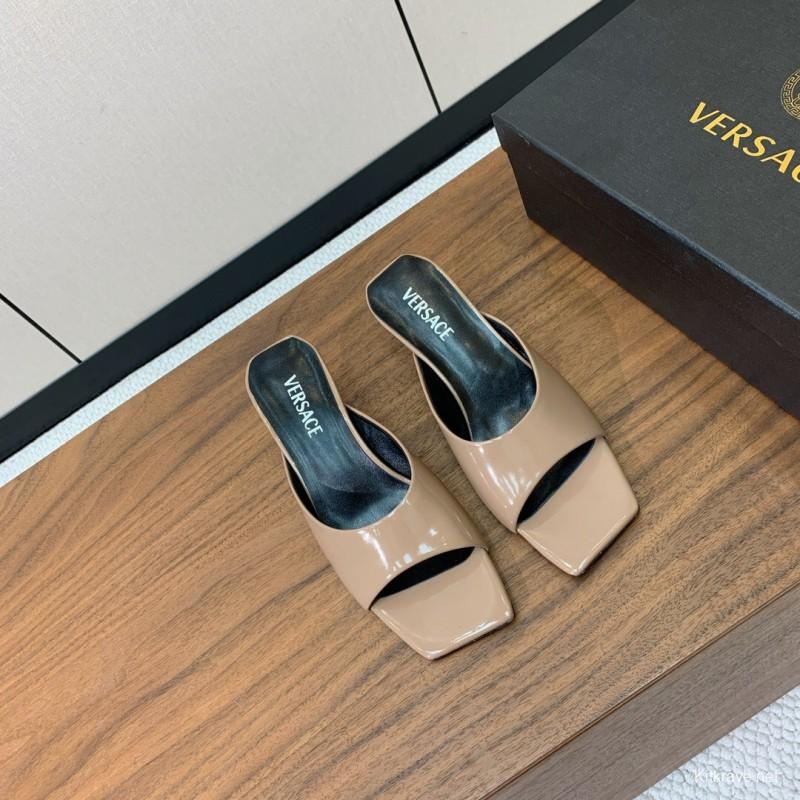 2025 Women VERSACE Beige Patent Leather Slippers