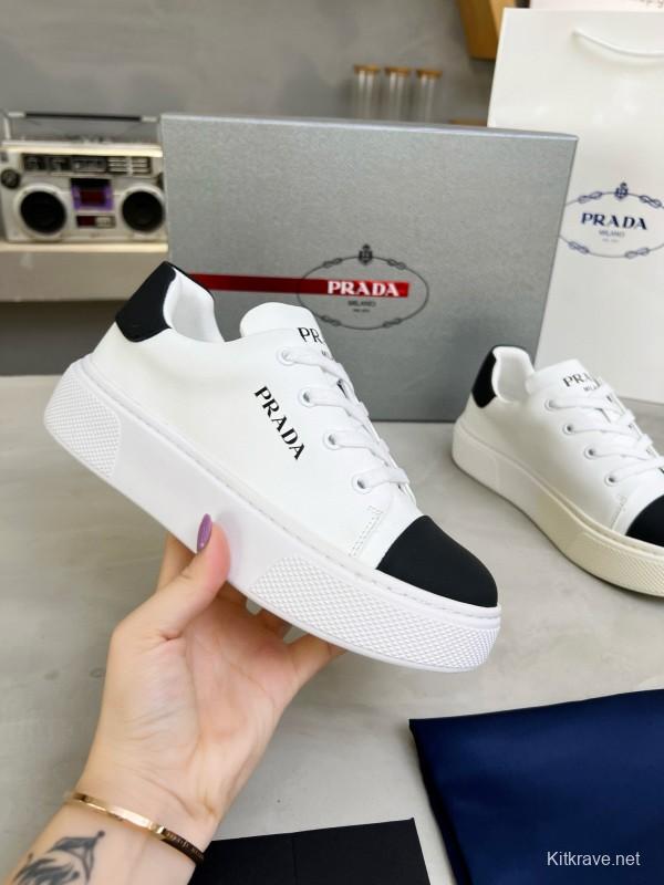 2024 Unisex Prada White Black Leather Sneakers MJ00310