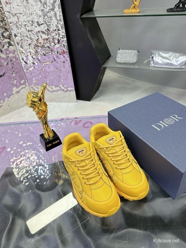 2024 Unisex Dior Yellow Mesh Leather Sneakers