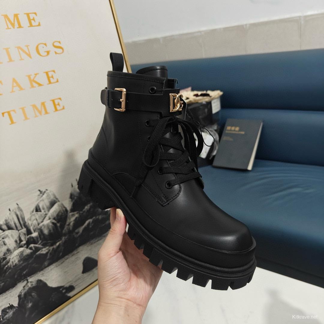 2024 Women Dolce & Gabbana Black Leather Ankle Boots DG00678