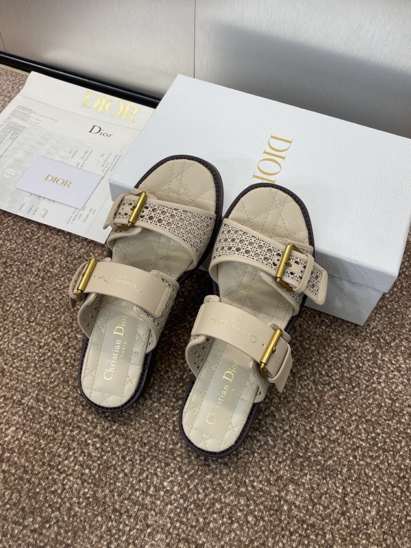 2025 Women Dior Beige Calfskin Leather Slippers KFY00300