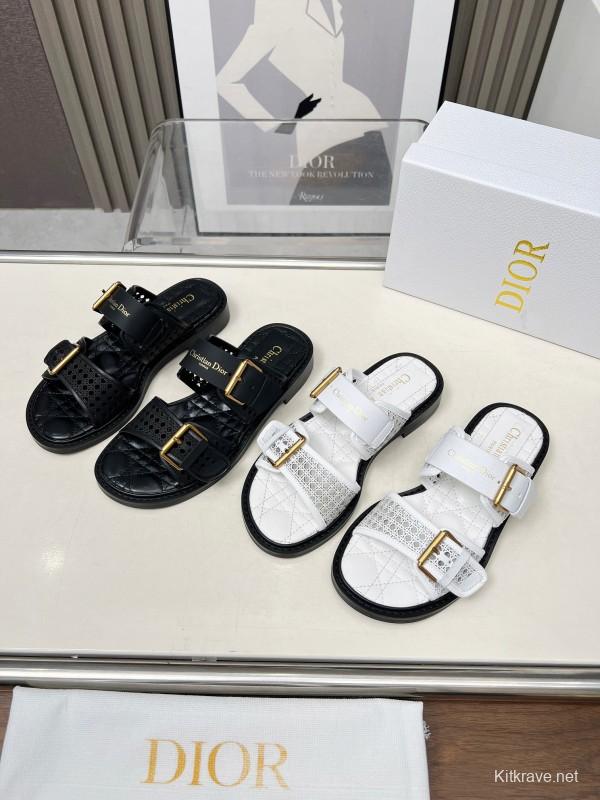 2025 Women Dior Black Leather Slippers