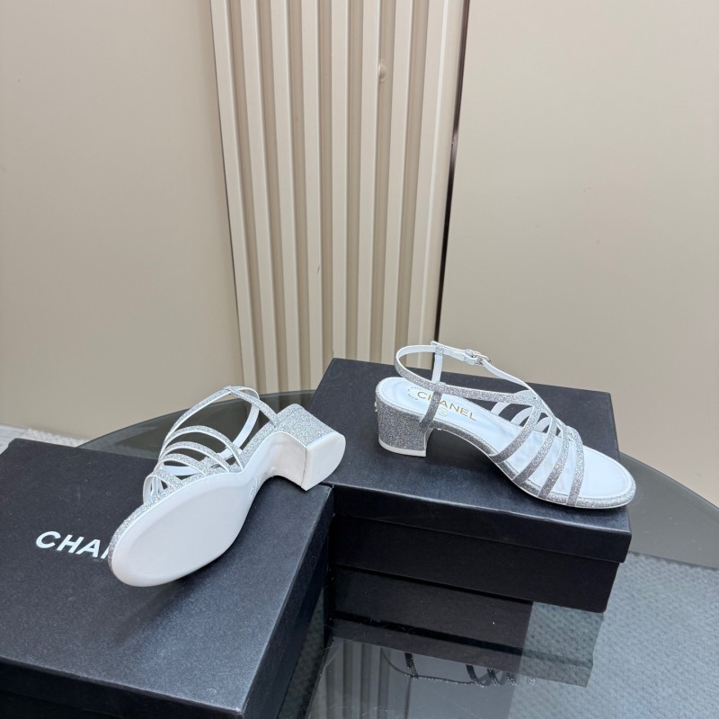 2025 Women Chanel Silver Leather Sandals