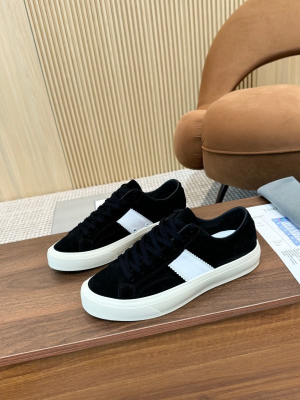 2025 Unisex TOM FORD Black White Suede Leather Sneakers