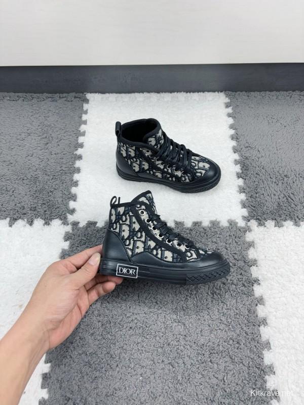 2024 Kids Dior Black White Canvas Sneakers