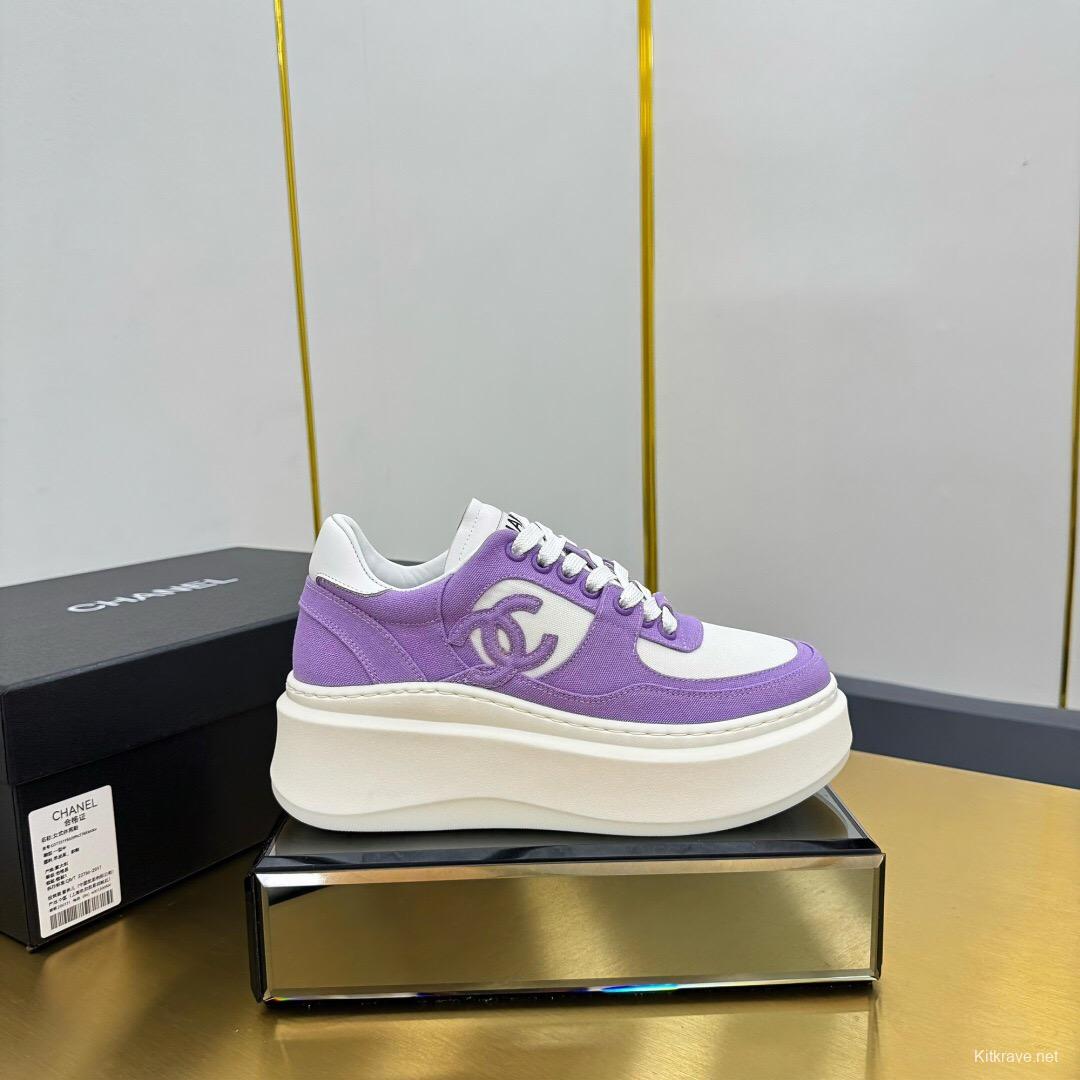 2025 Women Chanel Purple White Leather Canvas Sneakers
