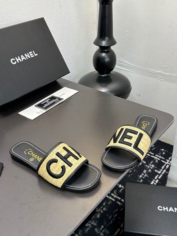 2025 Slippers Chanel Yellow Black Fabric Slide