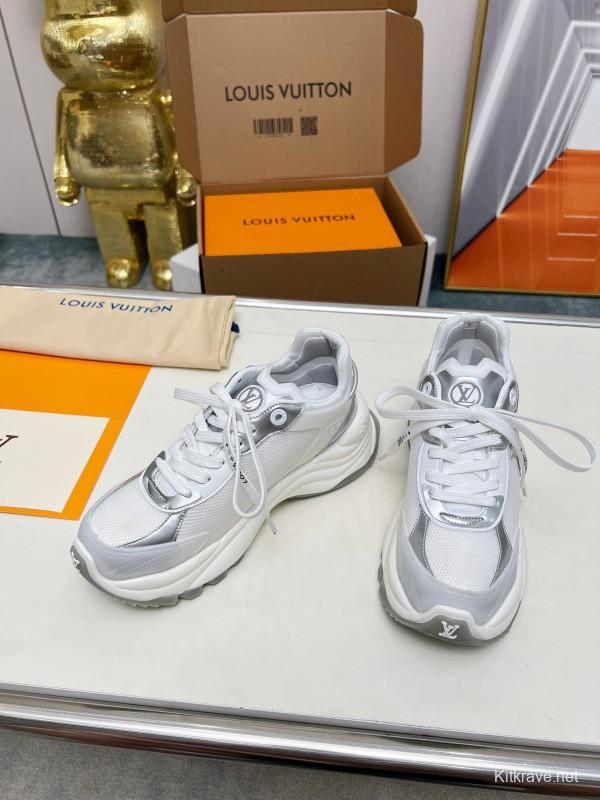2025 Women Louis Vuitton White Grey Mesh Leather Sneakers LY00340
