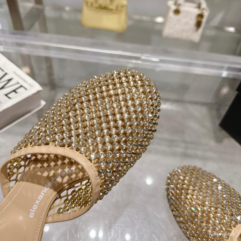 2025 Slippers Alexander Wang Beige Crystal Beaded Leather Slippers LY00310