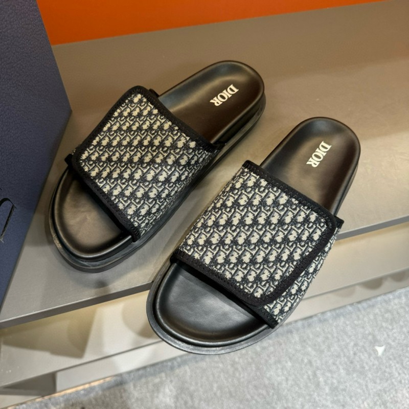 2024 Dior Black Grey Fabric Slippers MJ00180