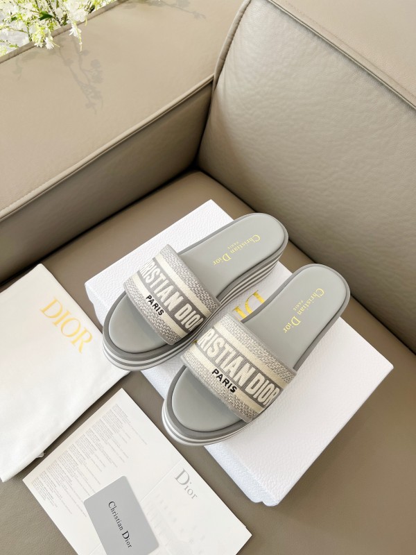 2025 Women Dior Grey Canvas Slippers CH