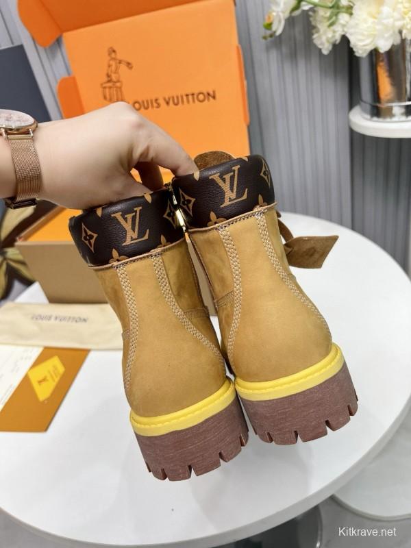 2024 Unisex Louis Vuitton Brown Waterproof Leather Ankle Boots Monogram MJ00450