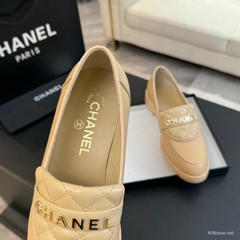 2025 Women Chanel Beige Leather Loafers KFY00310
