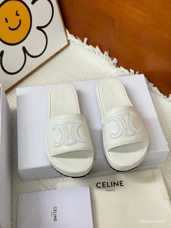 2025 CELINE White Leather Slippers