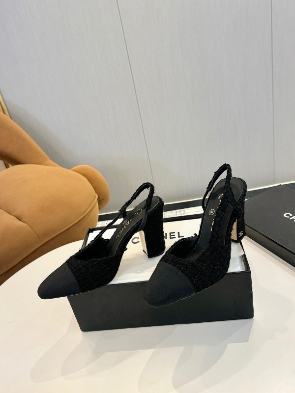 2025 Women Chanel Black Wool Leather Pumps LY00270