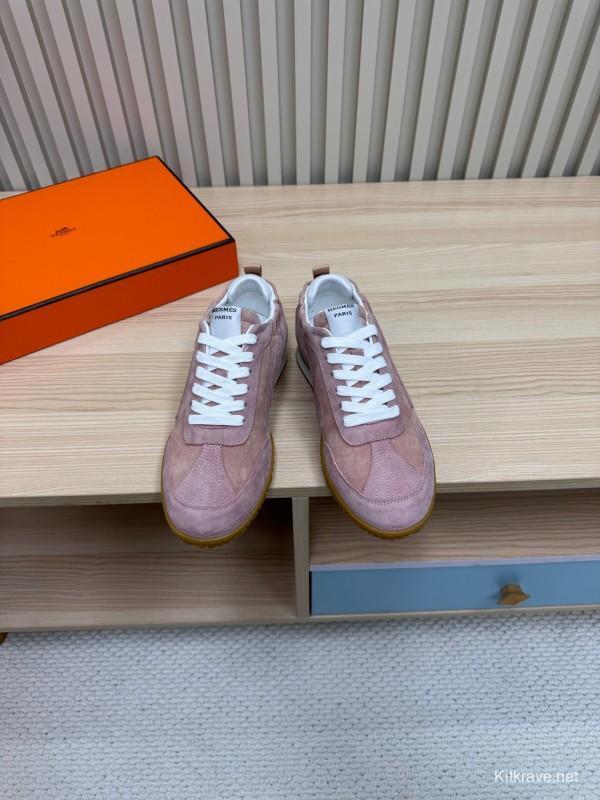 2025 Women Hermès Pink Suede Sneakers LY00310