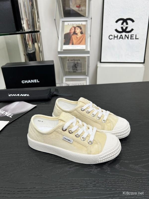 2025 Women Chanel Cream Canvas Leather Casual Sneakers LY00230