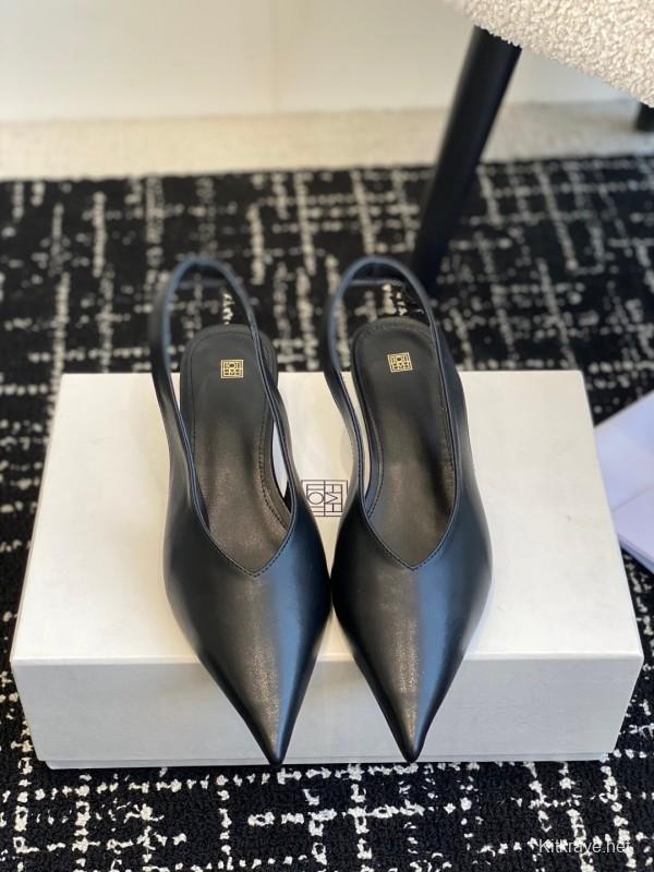 2025 Women Toteme Black Leather Slingback Pumps