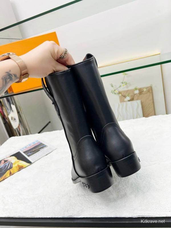 2024 Women Louis Vuitton Black Leather Boots MJ00360