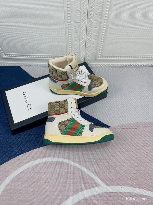 2024 Gucci Brown Beige Blue Green Canvas Kids Sneakers