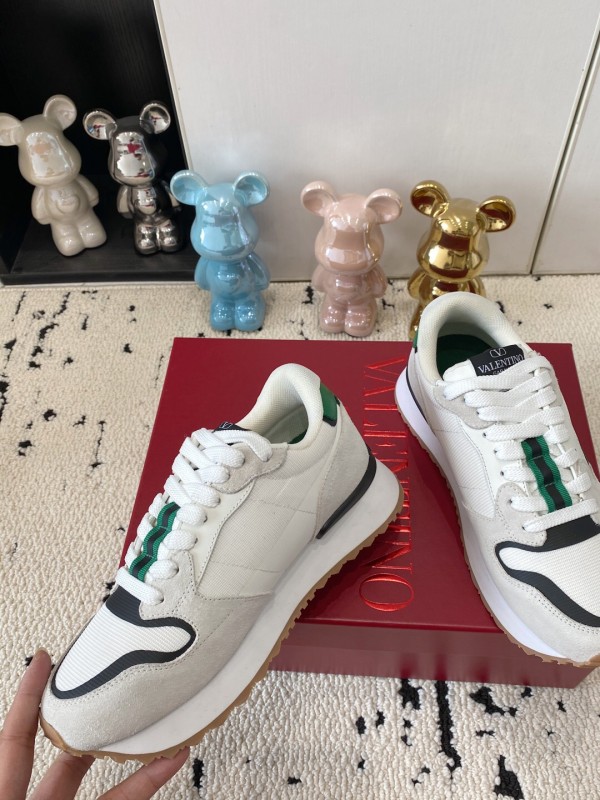 2025 Unisex Valentino White Green Leather Silk Sneakers LY00340