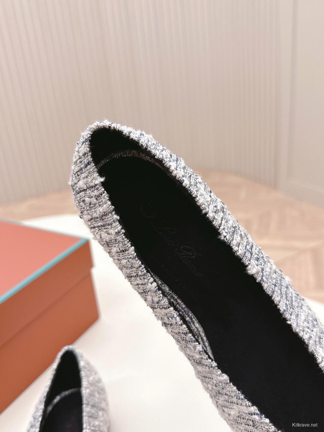 2025 Women Le Parmentier Grey Blue Knitted Leather Loafers