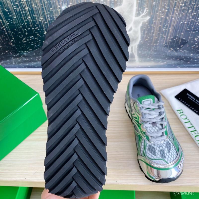 2025 Unisex Bottega Veneta Green Silver Mesh Sneakers LY00310