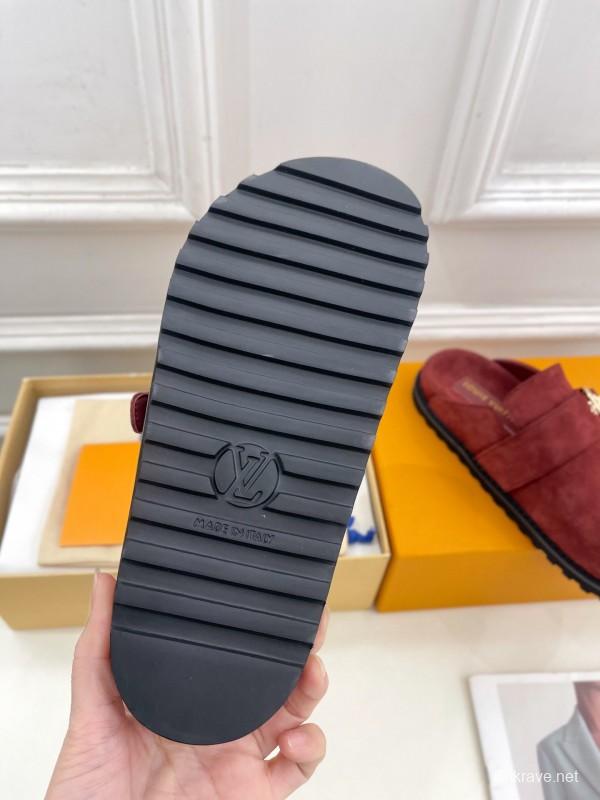 2025 Women Louis Vuitton Burgundy Suede Mule COSY COMFORT KFY00300(F)