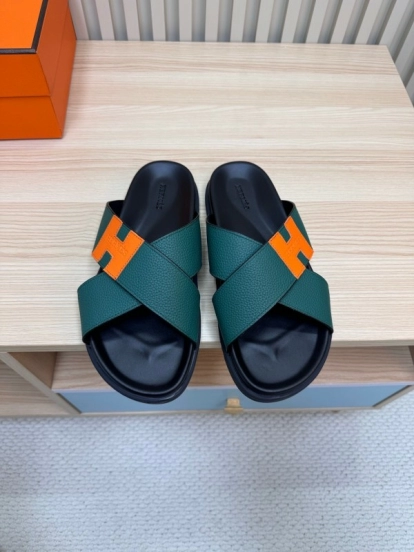 2025 Slippers Hermès Green Orange Leather