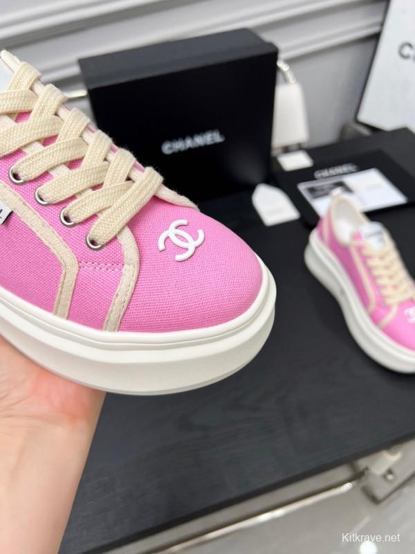 2025 Women Chanel Pink Canvas Sneakers LY00250