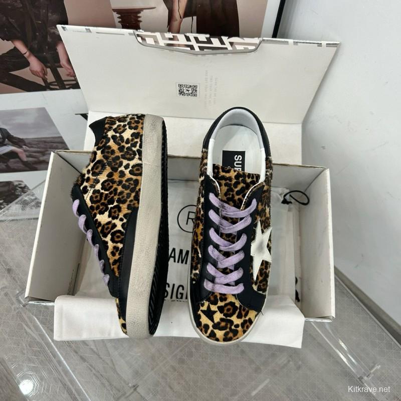 2025 Women GGDB Leopard Black White Leather Suede Sneakers