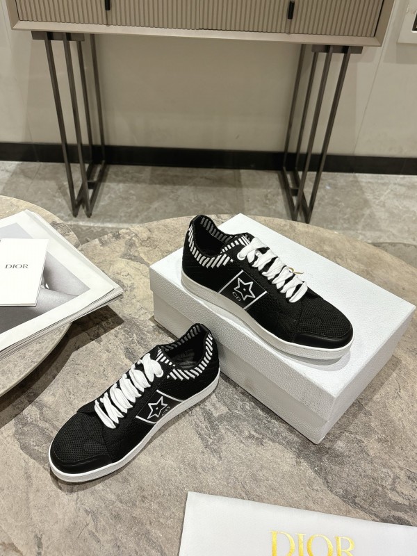 2025 Women Dior Black White Knit Leather Sneakers KFY00330