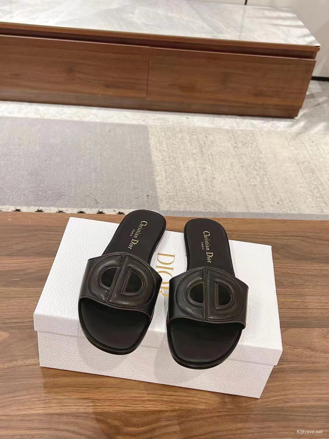 2025 Slippers Dior Black Leather Slippers LY00260