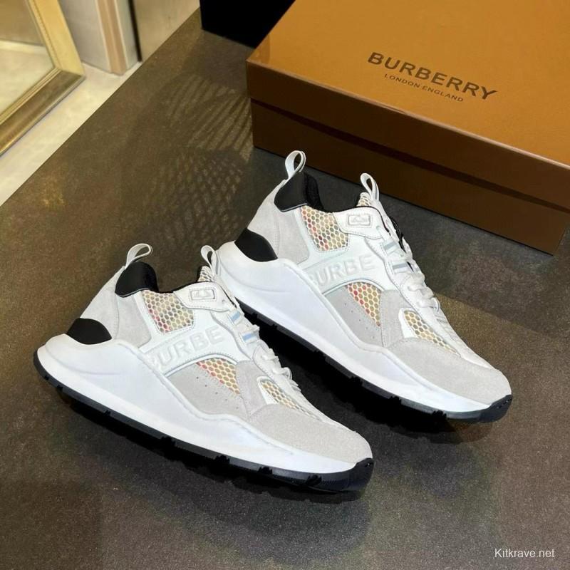 2025 Unisex Burberry White Grey Suede Calf Leather Sneakers Vintage Check MJ00380