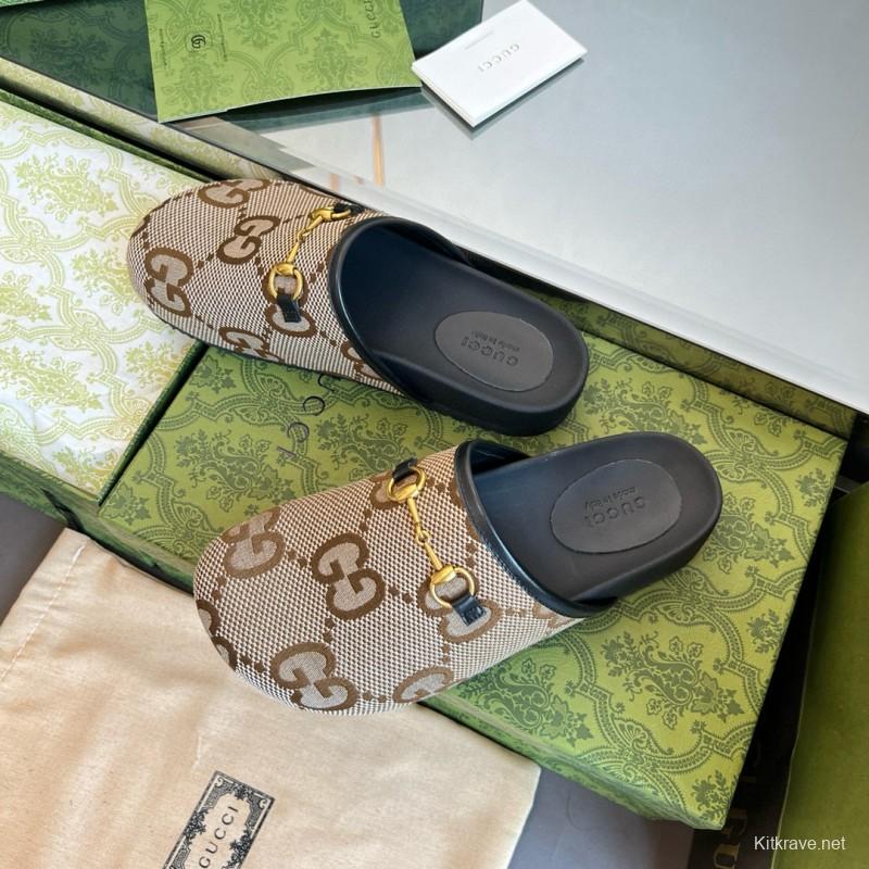 2024 Slippers Gucci Brown Canvas Leather Slippers MJ00280