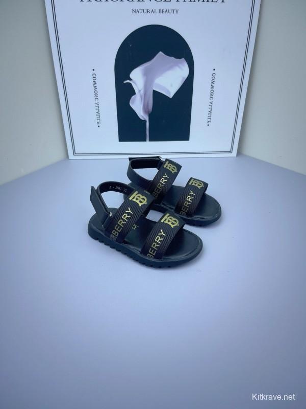 2025 Kids Burberry White Black Leather Sandals
